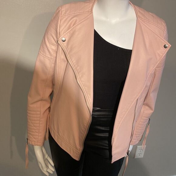 Womens Simply Styled Large Light Pink Blush Faux Leather Jacket - Size Large - Picture 4 of 13